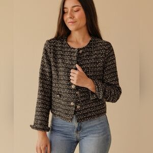 New With Tags! Marled Black Gold Silver Metallic Tweed Jacket Blazer Large NWT